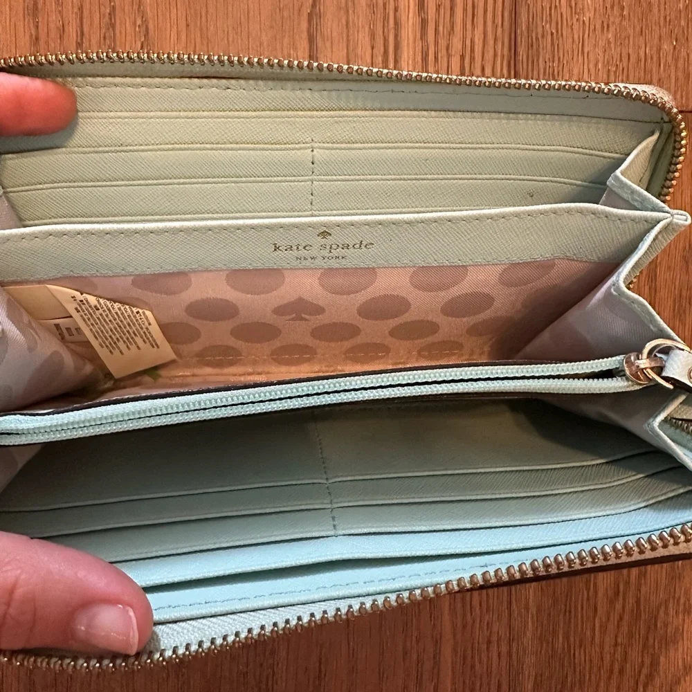 Kate Spade Cedar Street Lacey Turquoise Leather Wallet with Zip Closure